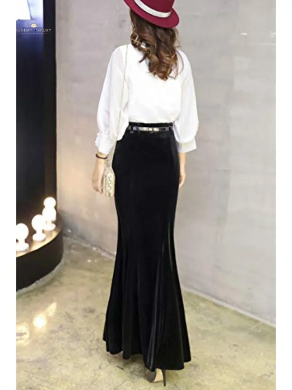 Velour High Waist Bodycon Fishtail Mermaid Maxi Skirt for Evening Party Cocktail